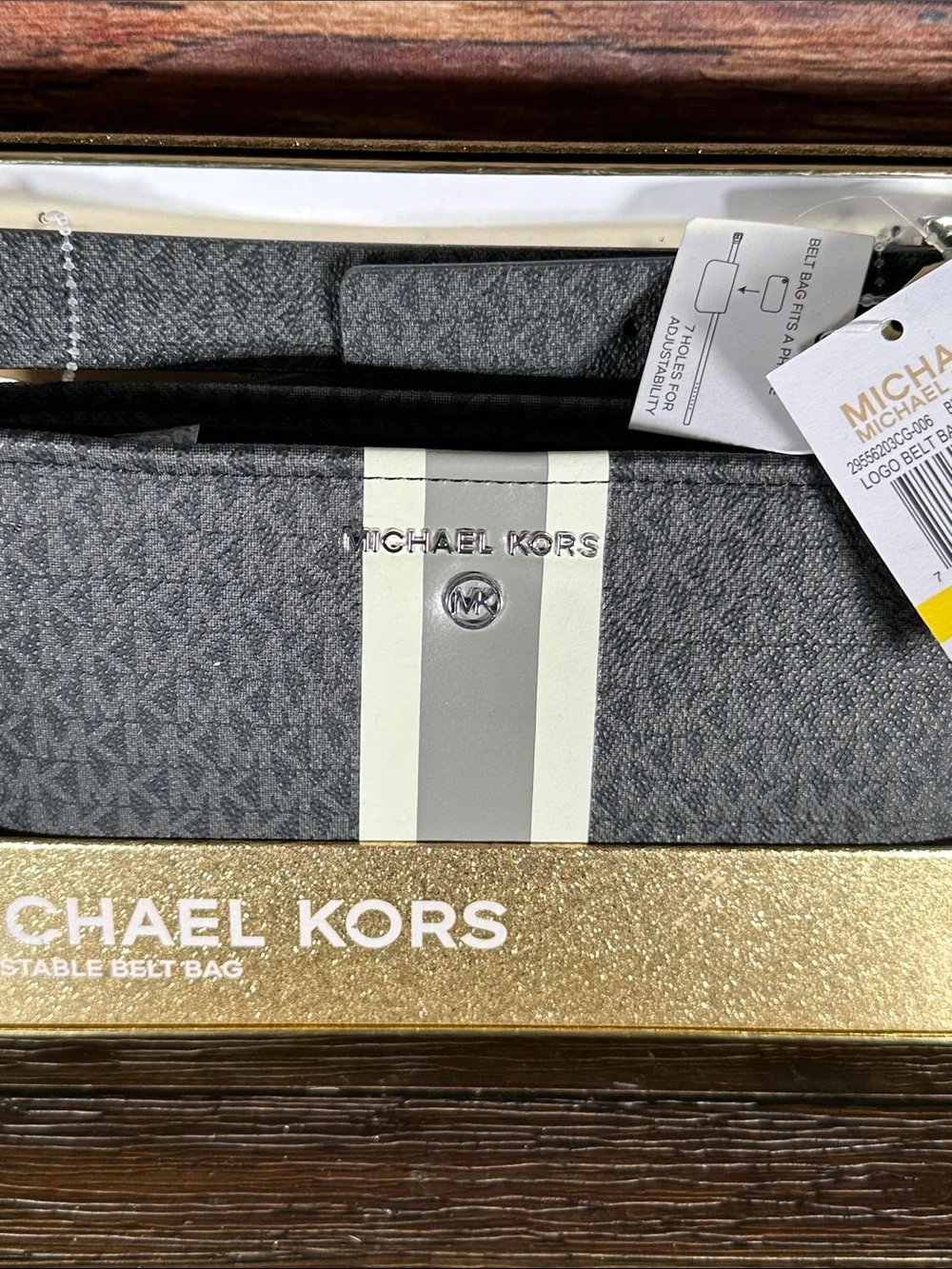 Michael Kors Gray Signature Belt Bag with Center Stripe